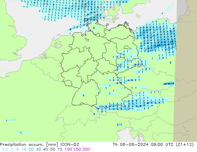 Precipitation accum. ICON-D2  06.06.2024 09 UTC