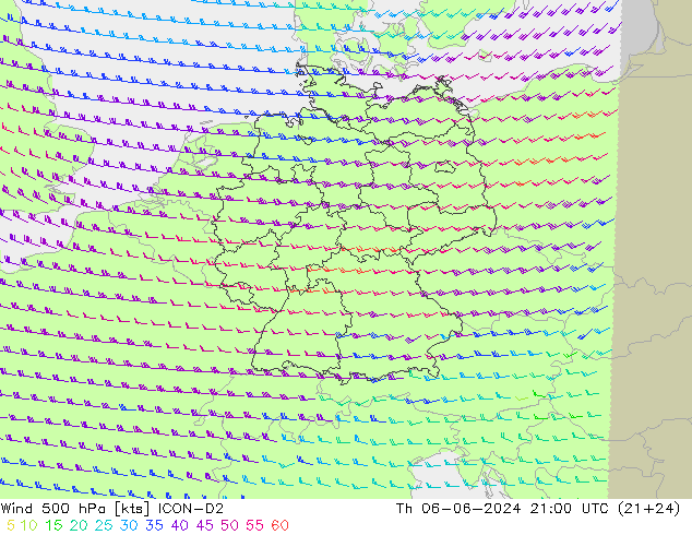 ветер 500 гПа ICON-D2 чт 06.06.2024 21 UTC