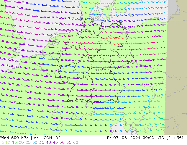 Rüzgar 500 hPa ICON-D2 Cu 07.06.2024 09 UTC