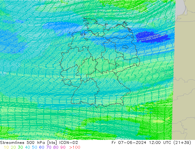 Streamlines 500 hPa ICON-D2 Fr 07.06.2024 12 UTC