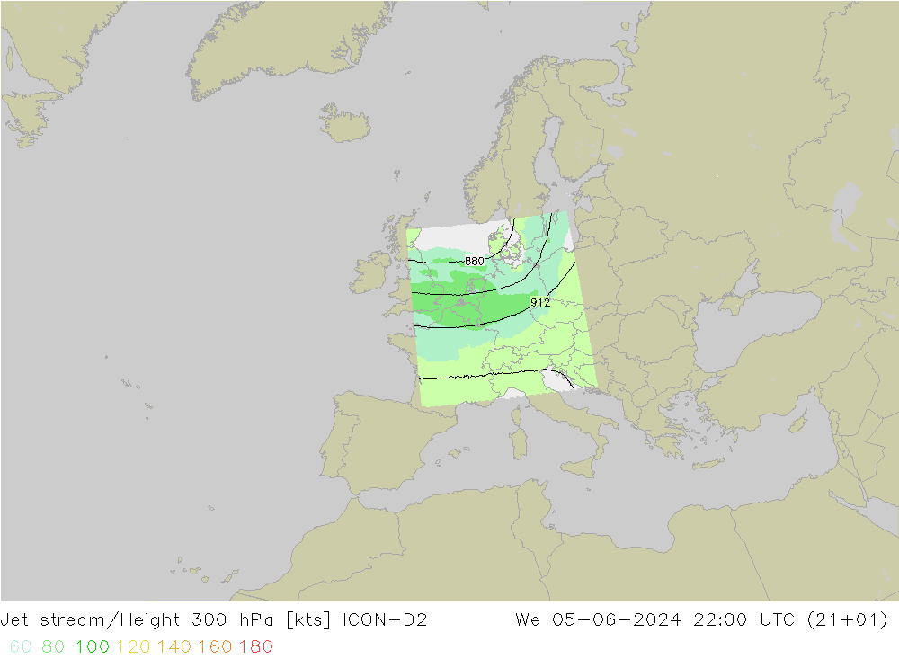 Prąd strumieniowy ICON-D2 śro. 05.06.2024 22 UTC