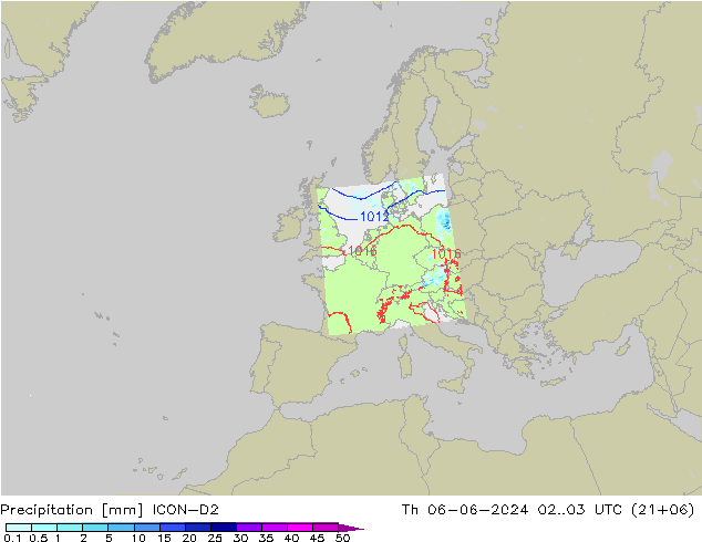 降水 ICON-D2 星期四 06.06.2024 03 UTC