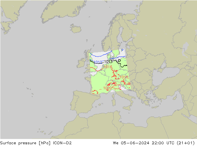 Bodendruck ICON-D2 Mi 05.06.2024 22 UTC