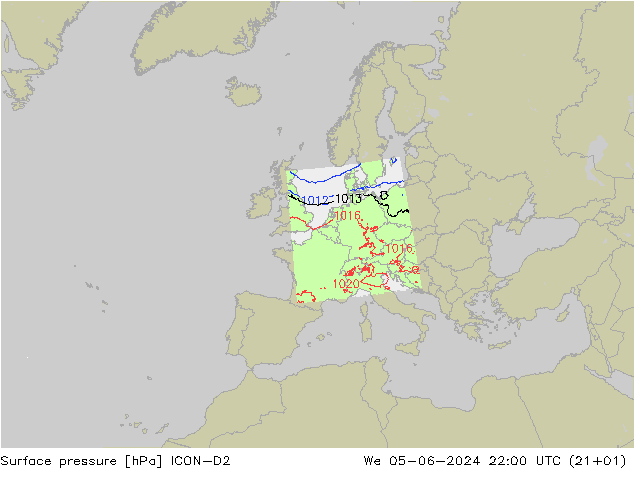 Yer basıncı ICON-D2 Çar 05.06.2024 22 UTC