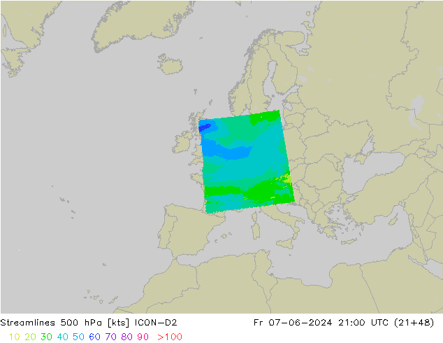 Streamlines 500 hPa ICON-D2 Fr 07.06.2024 21 UTC