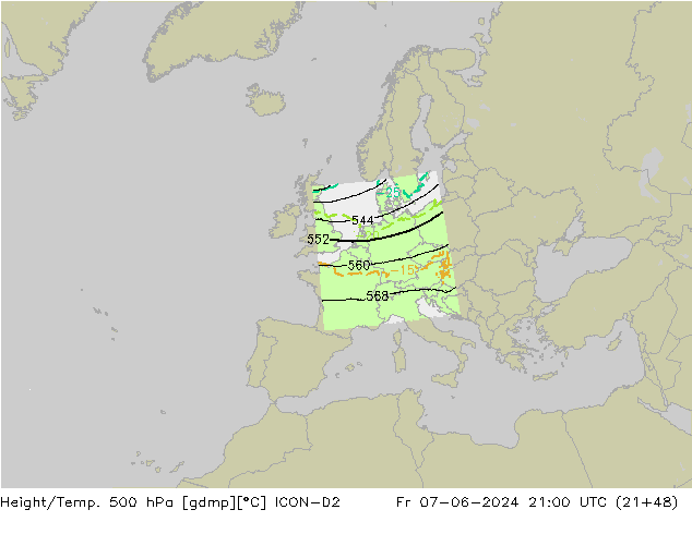 Height/Temp. 500 hPa ICON-D2 星期五 07.06.2024 21 UTC