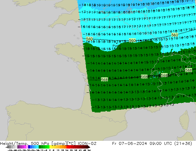 Géop./Temp. 500 hPa ICON-D2 ven 07.06.2024 09 UTC