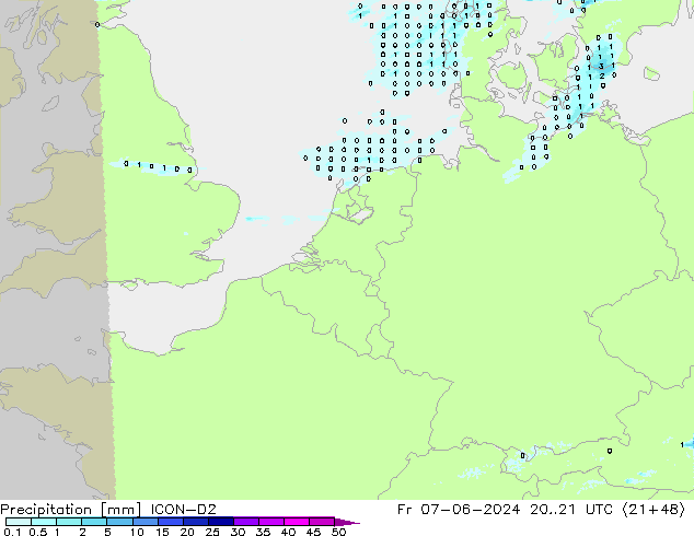 Precipitation ICON-D2 Fr 07.06.2024 21 UTC