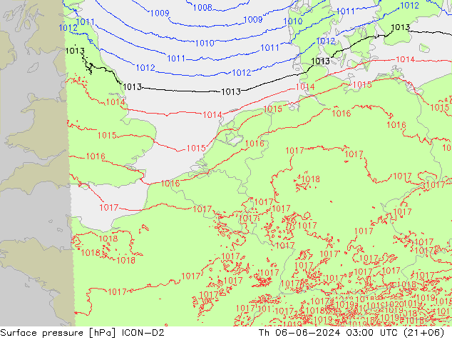 pression de l'air ICON-D2 jeu 06.06.2024 03 UTC