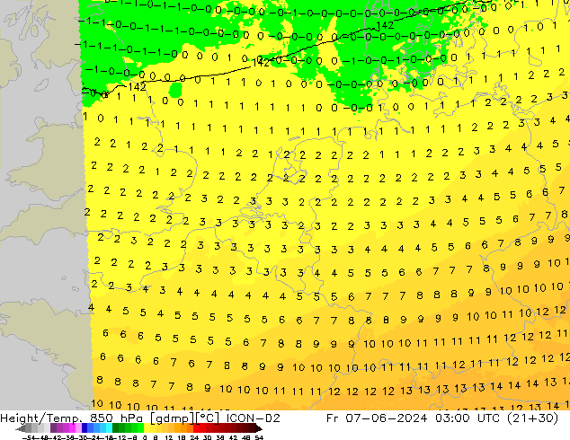 Height/Temp. 850 гПа ICON-D2 пт 07.06.2024 03 UTC