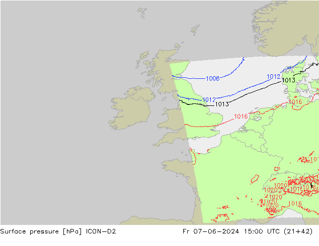 pressão do solo ICON-D2 Sex 07.06.2024 15 UTC