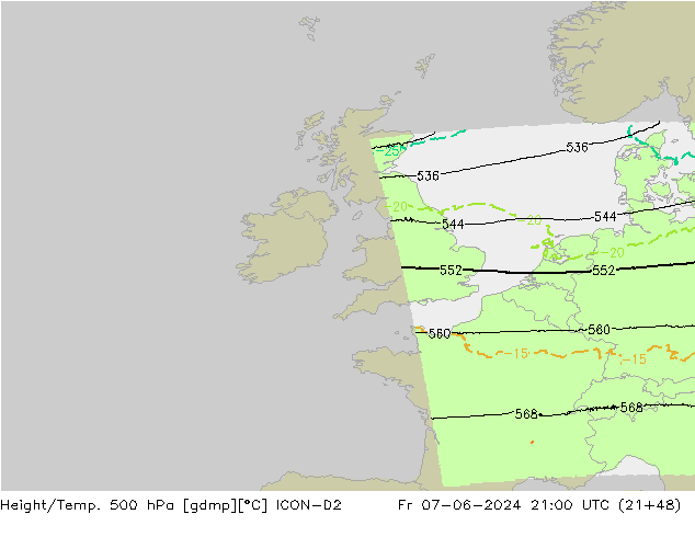 Height/Temp. 500 hPa ICON-D2 Pá 07.06.2024 21 UTC