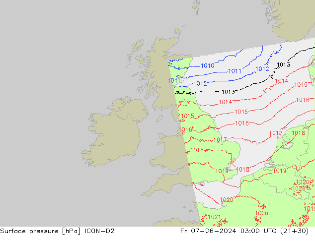 Surface pressure ICON-D2 Fr 07.06.2024 03 UTC