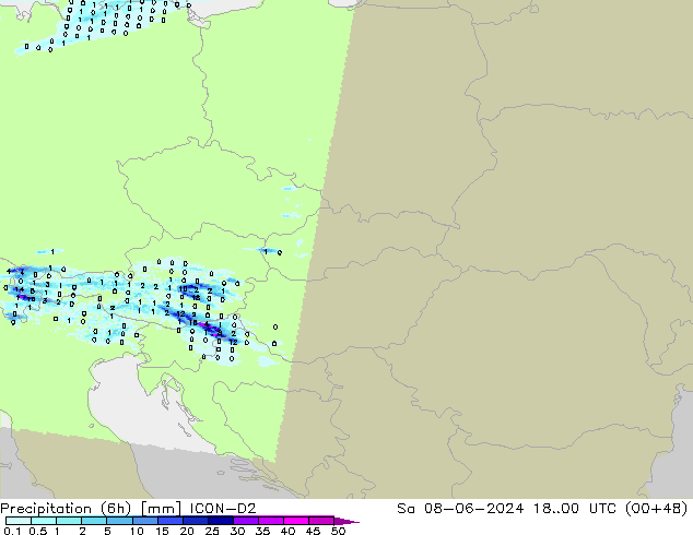 Précipitation (6h) ICON-D2 sam 08.06.2024 00 UTC