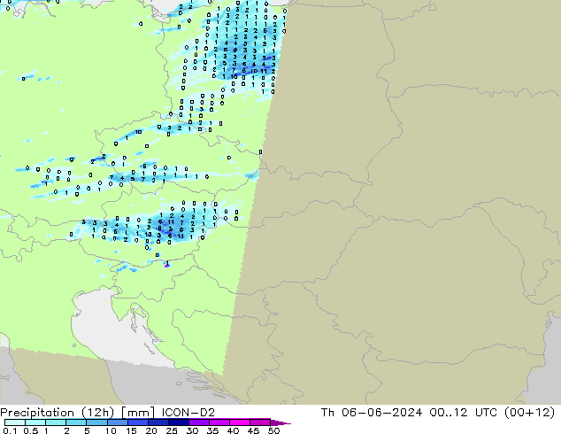 Précipitation (12h) ICON-D2 jeu 06.06.2024 12 UTC