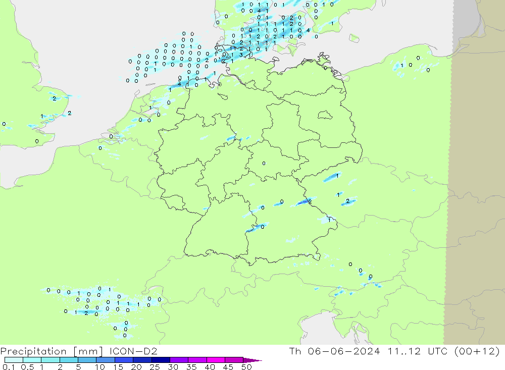 Precipitación ICON-D2 jue 06.06.2024 12 UTC