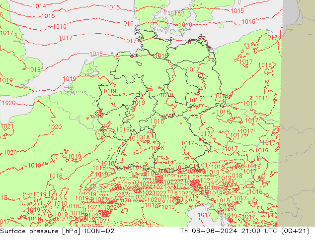 ciśnienie ICON-D2 czw. 06.06.2024 21 UTC