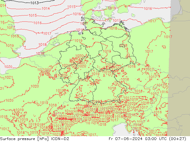 pression de l'air ICON-D2 ven 07.06.2024 03 UTC