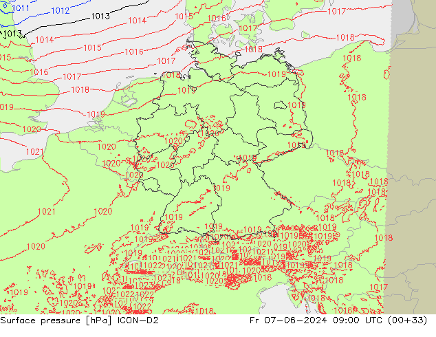 Yer basıncı ICON-D2 Cu 07.06.2024 09 UTC