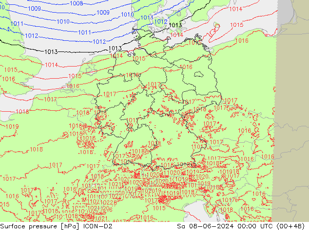 Atmosférický tlak ICON-D2 So 08.06.2024 00 UTC