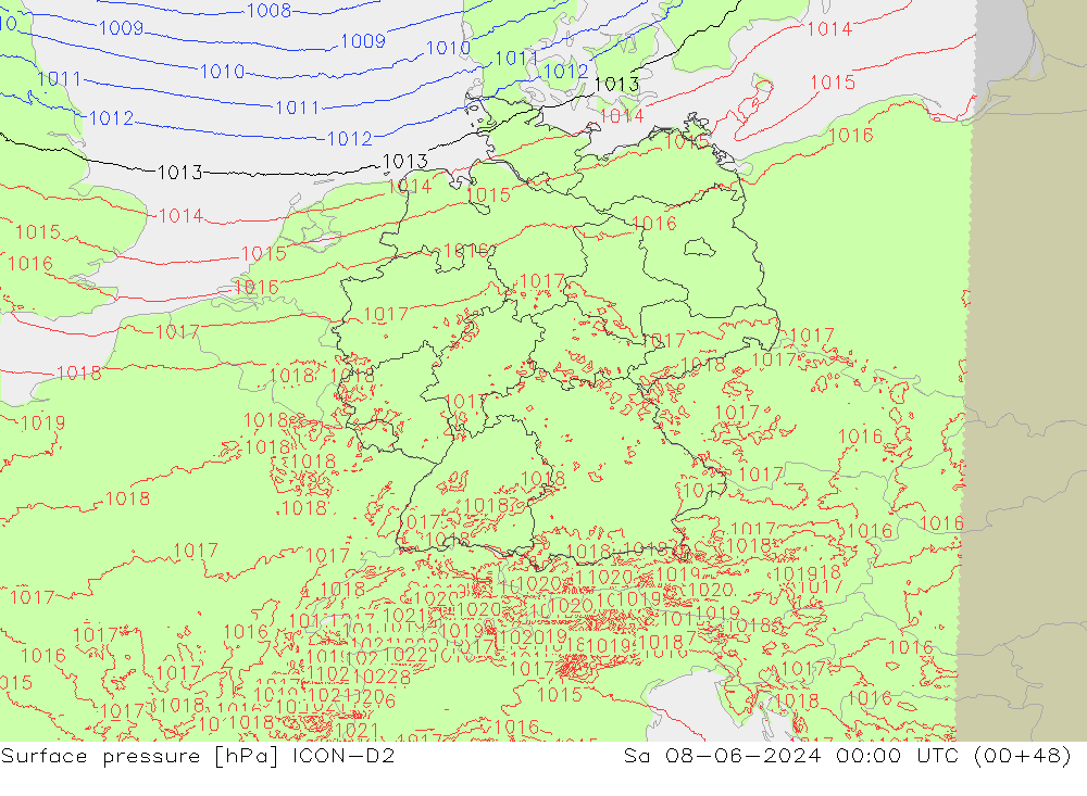 Yer basıncı ICON-D2 Cts 08.06.2024 00 UTC