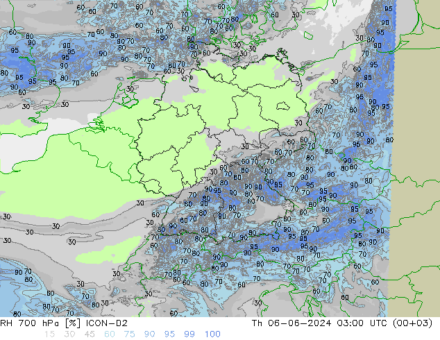 RH 700 hPa ICON-D2 Do 06.06.2024 03 UTC