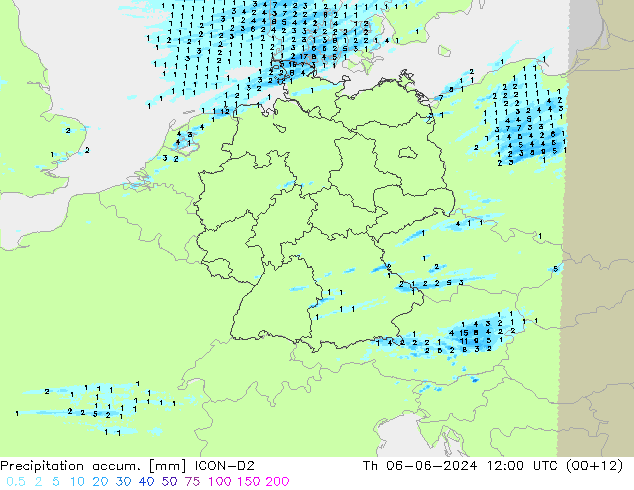 Precipitation accum. ICON-D2 Th 06.06.2024 12 UTC