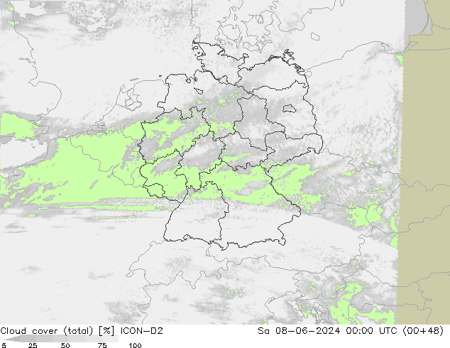 Cloud cover (total) ICON-D2 So 08.06.2024 00 UTC