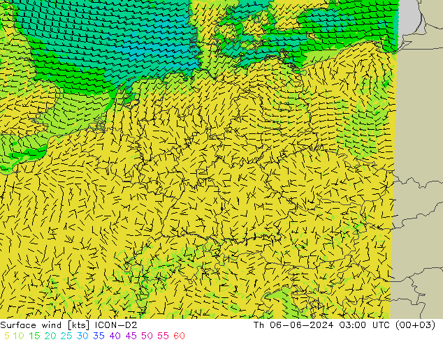 Rüzgar 10 m ICON-D2 Per 06.06.2024 03 UTC
