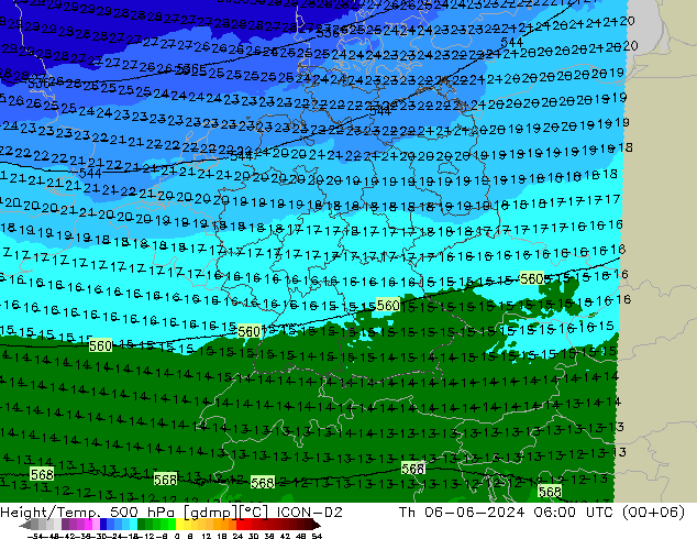 Height/Temp. 500 hPa ICON-D2 Th 06.06.2024 06 UTC