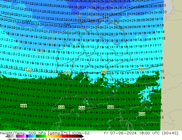 Géop./Temp. 500 hPa ICON-D2 ven 07.06.2024 18 UTC