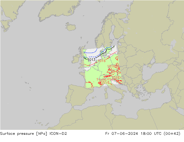 Luchtdruk (Grond) ICON-D2 vr 07.06.2024 18 UTC