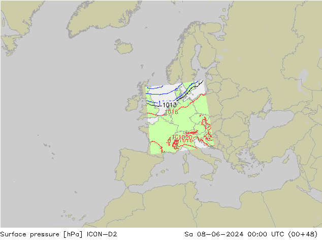 ciśnienie ICON-D2 so. 08.06.2024 00 UTC