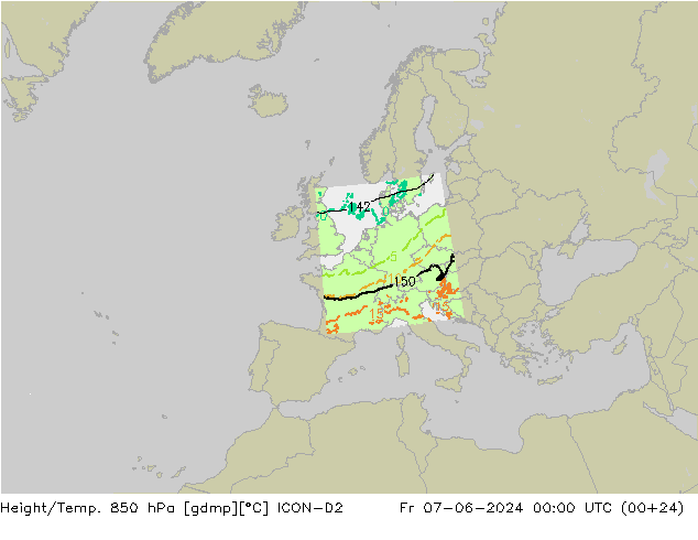 Height/Temp. 850 hPa ICON-D2 Fr 07.06.2024 00 UTC