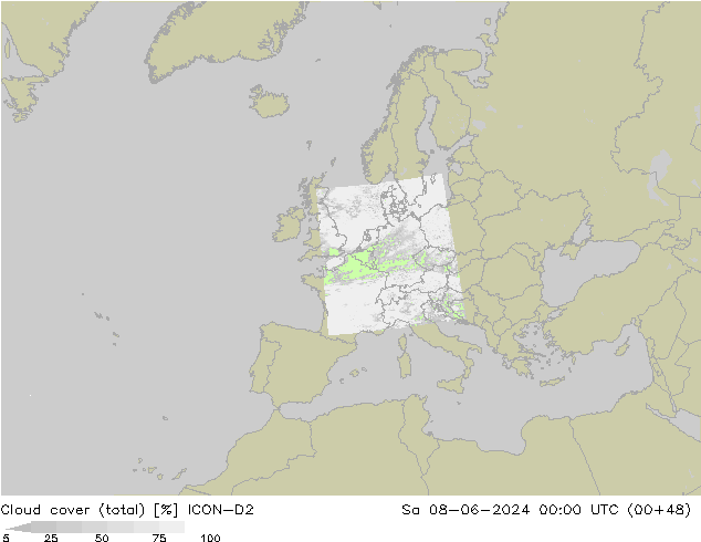 Nuages (total) ICON-D2 sam 08.06.2024 00 UTC