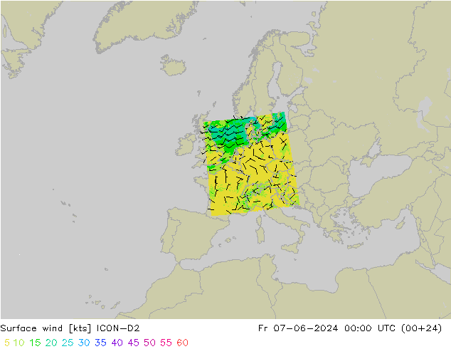 Wind 10 m ICON-D2 vr 07.06.2024 00 UTC