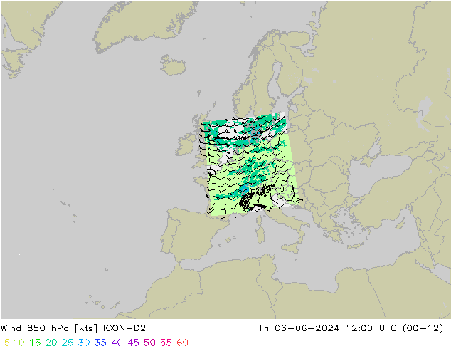 ветер 850 гПа ICON-D2 чт 06.06.2024 12 UTC