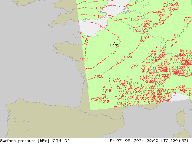 ciśnienie ICON-D2 pt. 07.06.2024 09 UTC