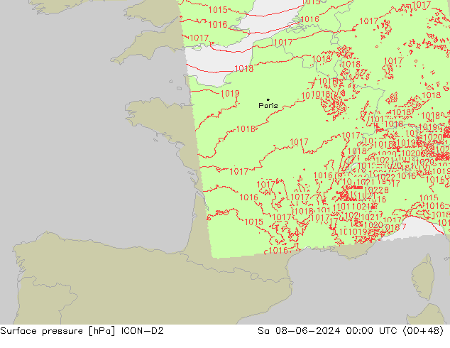 ciśnienie ICON-D2 so. 08.06.2024 00 UTC