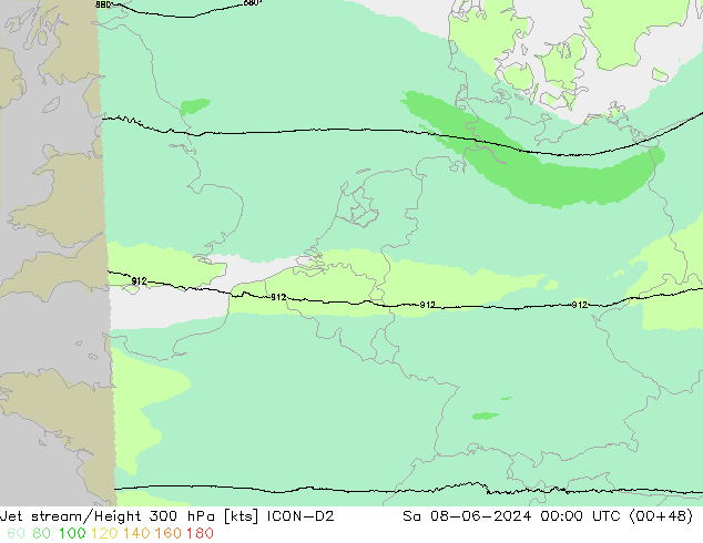 Jet stream/Height 300 hPa ICON-D2 Sa 08.06.2024 00 UTC