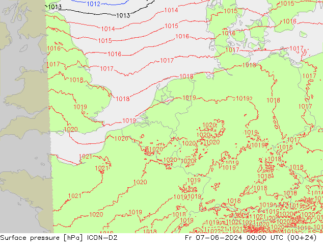 pressão do solo ICON-D2 Sex 07.06.2024 00 UTC