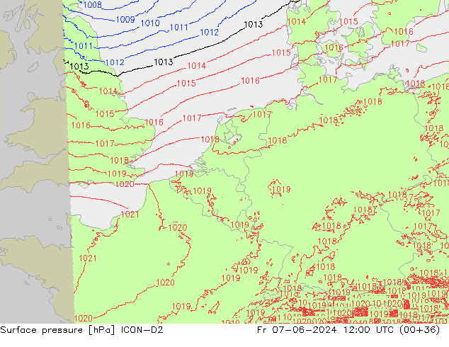 ciśnienie ICON-D2 pt. 07.06.2024 12 UTC