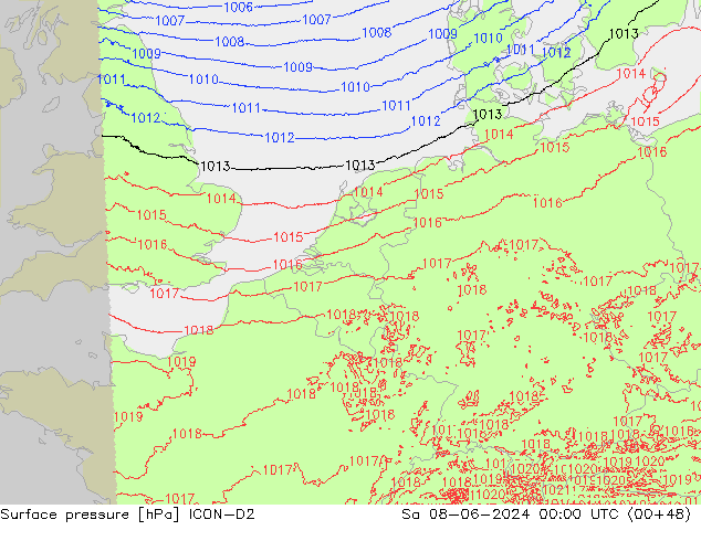 Surface pressure ICON-D2 Sa 08.06.2024 00 UTC