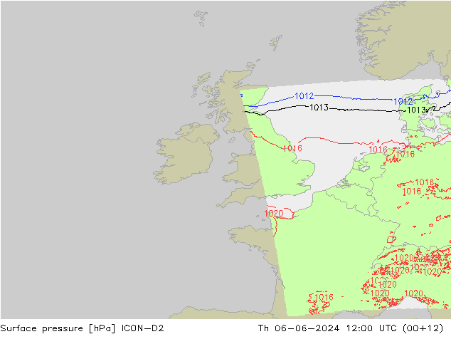 Atmosférický tlak ICON-D2 Čt 06.06.2024 12 UTC