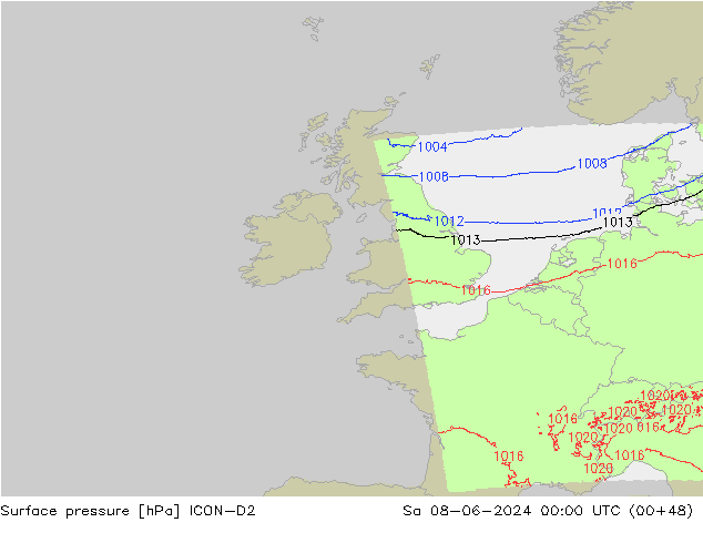 Luchtdruk (Grond) ICON-D2 za 08.06.2024 00 UTC