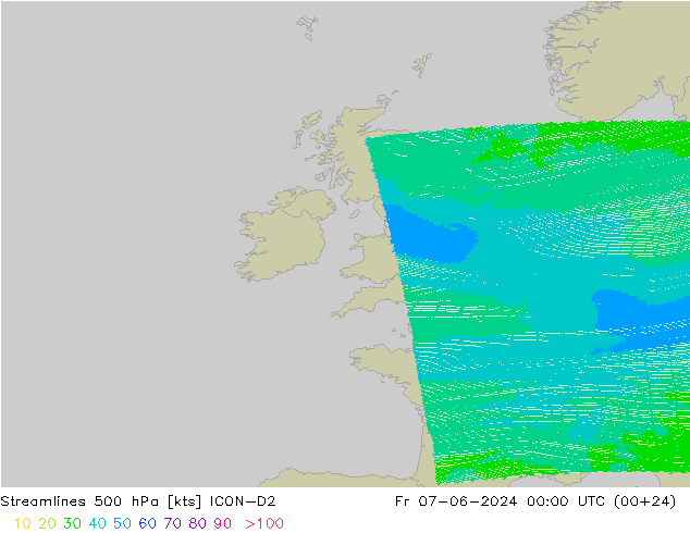 Linea di flusso 500 hPa ICON-D2 ven 07.06.2024 00 UTC