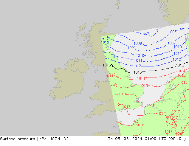 pression de l'air ICON-D2 jeu 06.06.2024 01 UTC