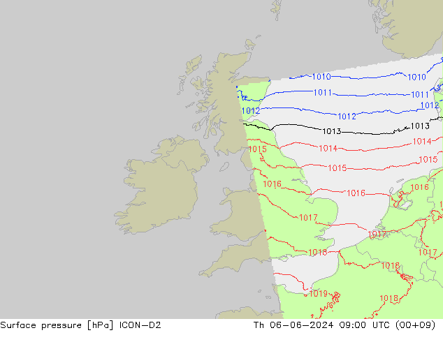 Luchtdruk (Grond) ICON-D2 do 06.06.2024 09 UTC