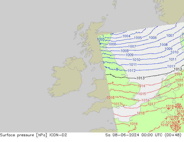 Atmosférický tlak ICON-D2 So 08.06.2024 00 UTC