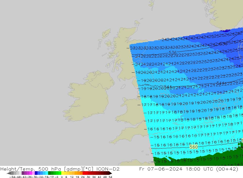 Height/Temp. 500 hPa ICON-D2  07.06.2024 18 UTC